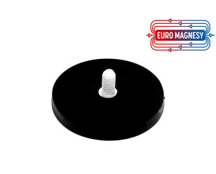 66 mm rubberised pot magnet with threaded stem