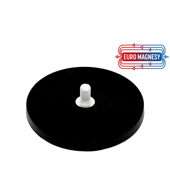 88 mm rubberised pot magnet with threaded stem
